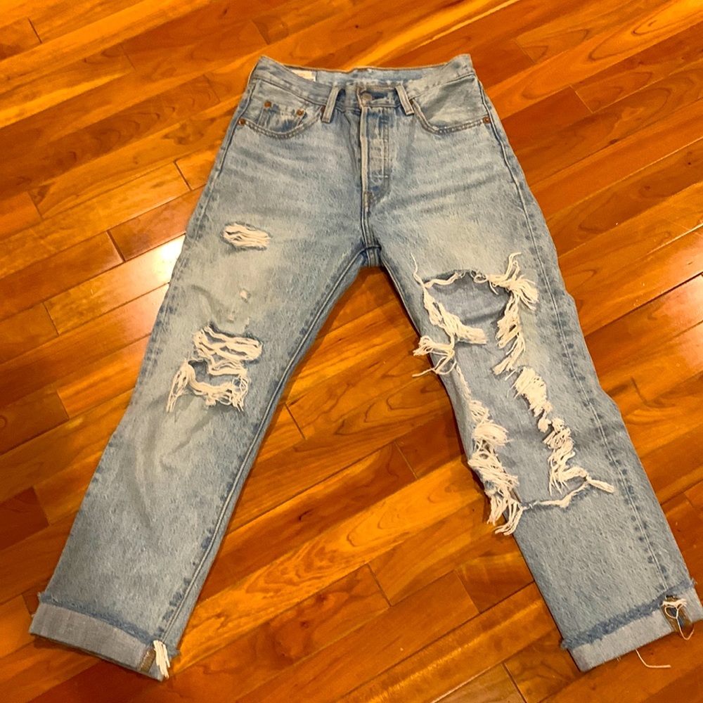 Levi’s waterless 501 ripped jeans sz 24 x 26 - Picture 1 of 4